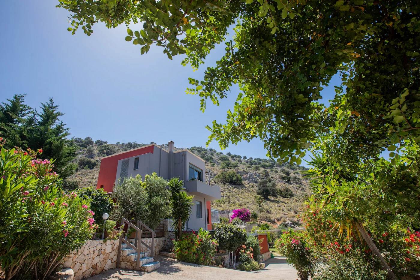 Mediterranean garden surrounding Villa Skala Acqua